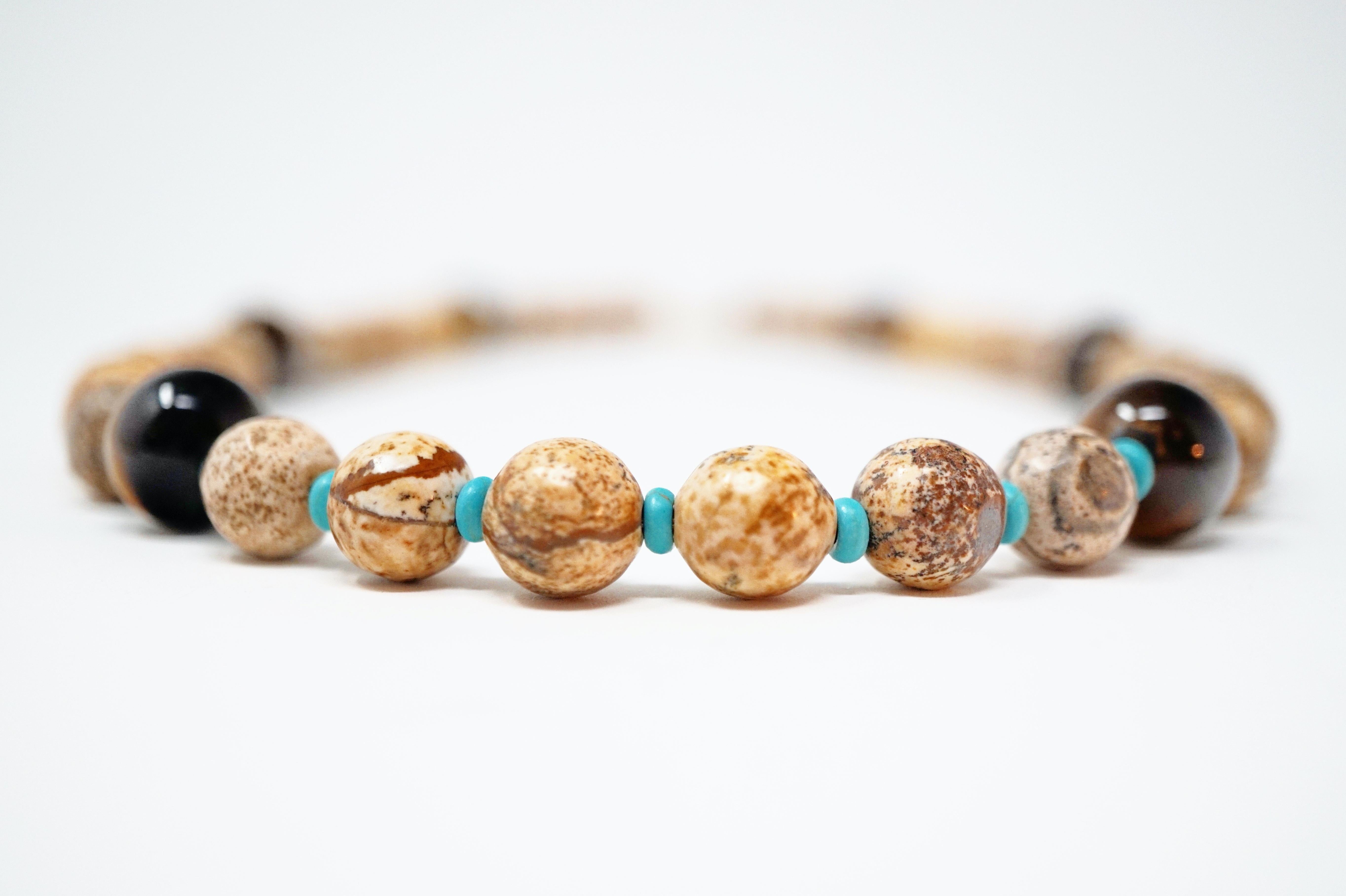 Women's Picture Jasper, Turquoise and Tiger's Eye Gemstone Necklace