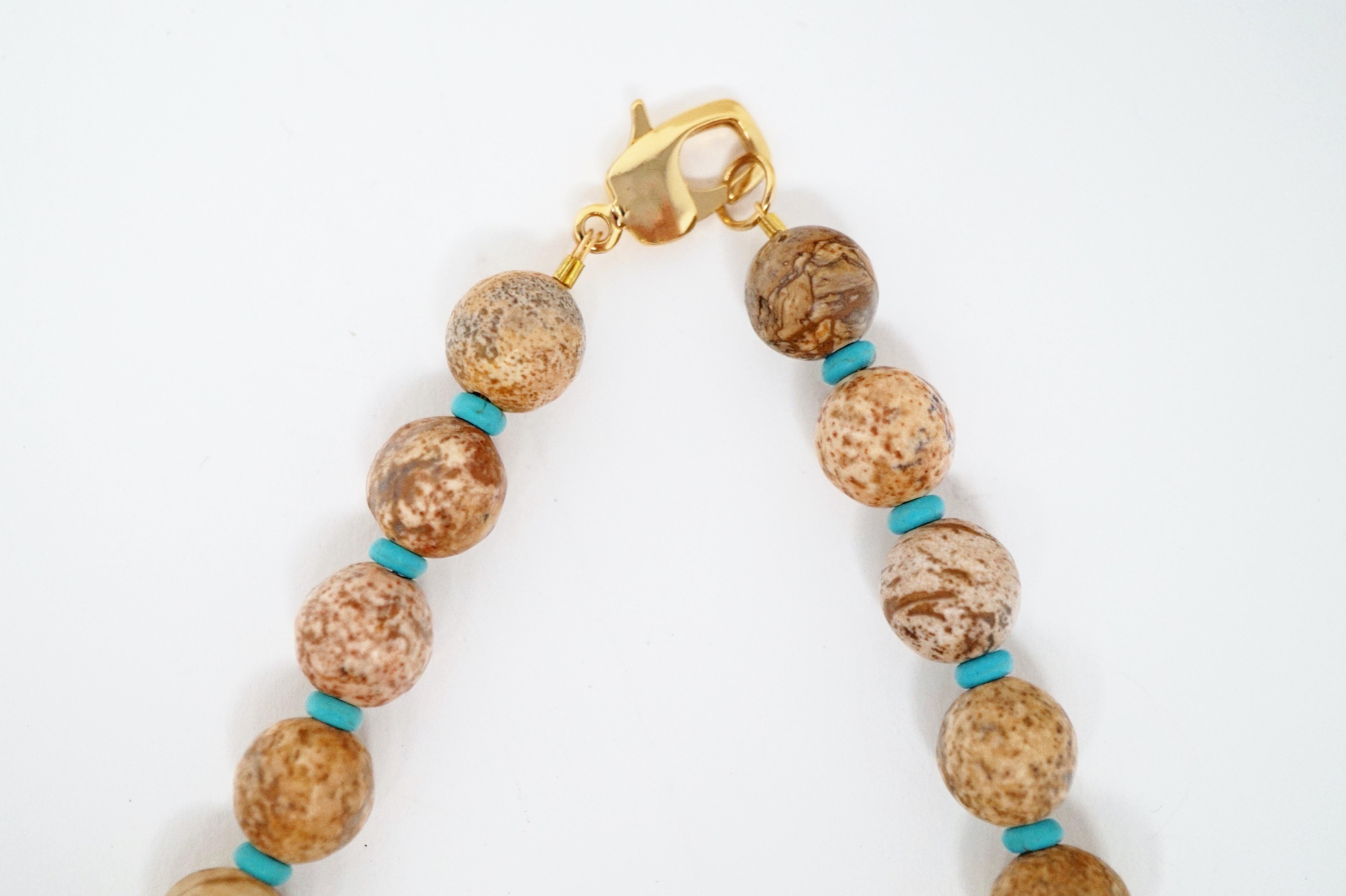 Picture Jasper, Turquoise and Tiger's Eye Gemstone Necklace 1