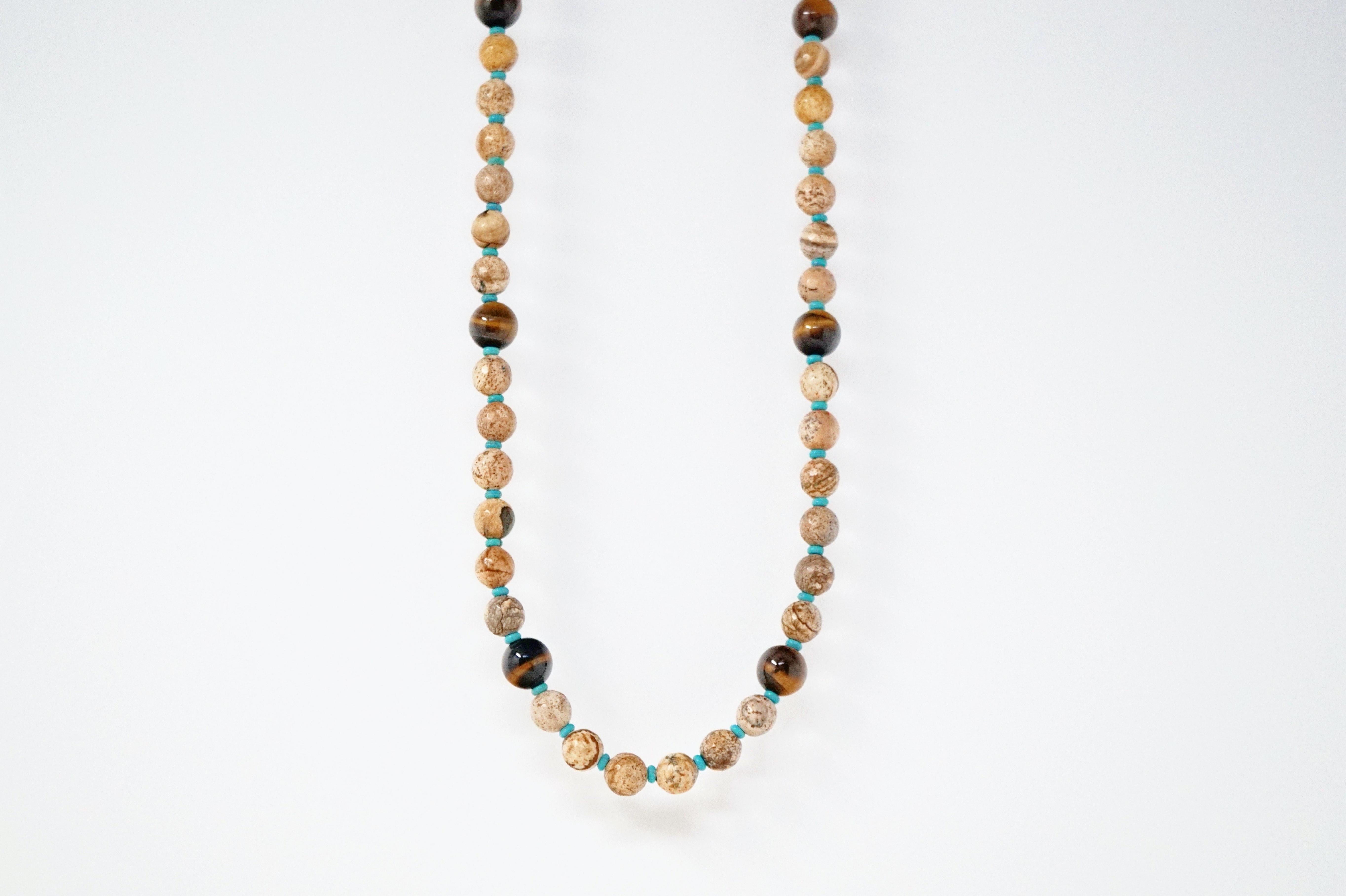 Picture Jasper, Turquoise and Tiger's Eye Gemstone Necklace 2