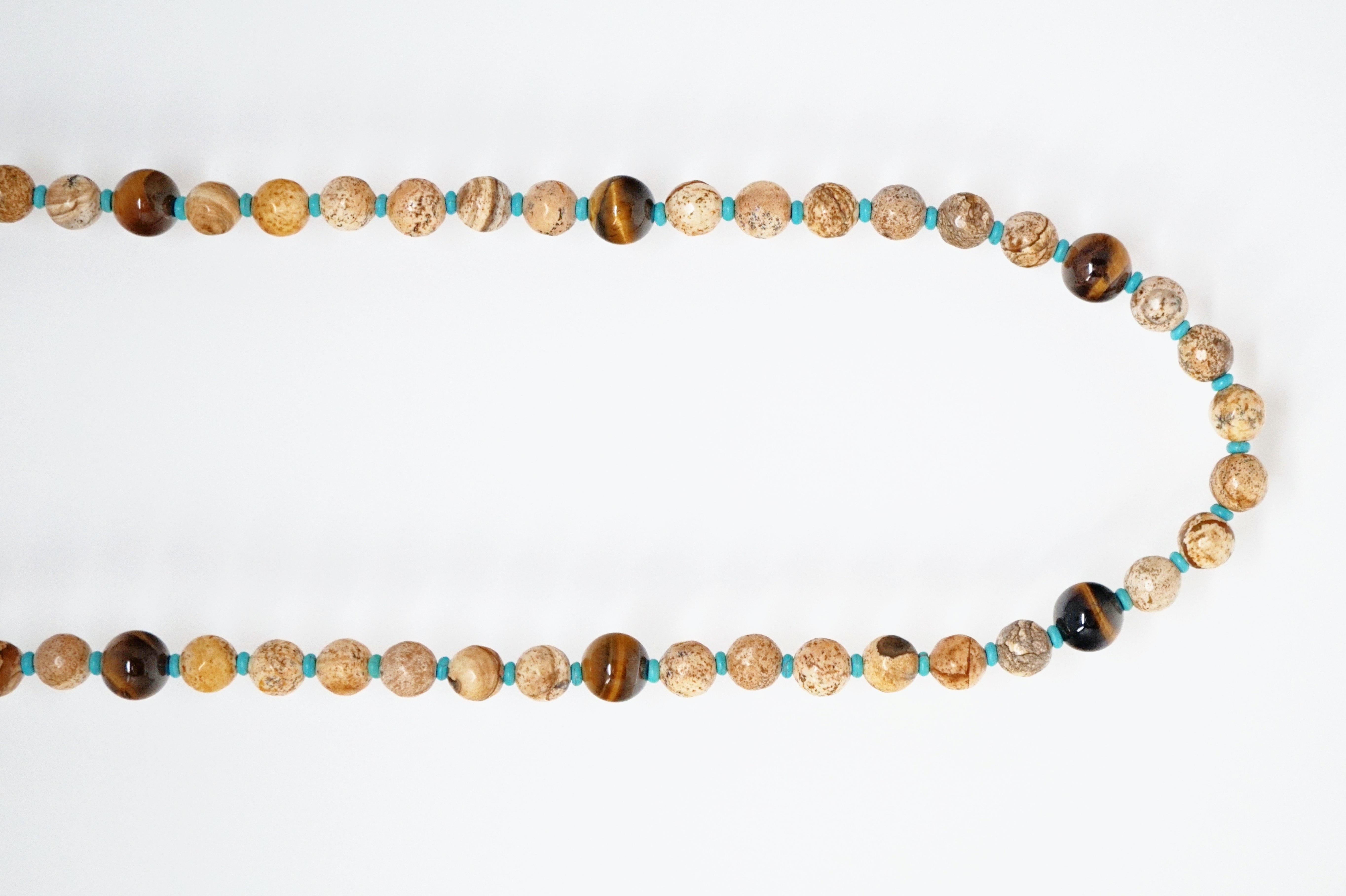 Picture Jasper, Turquoise and Tiger's Eye Gemstone Necklace 3