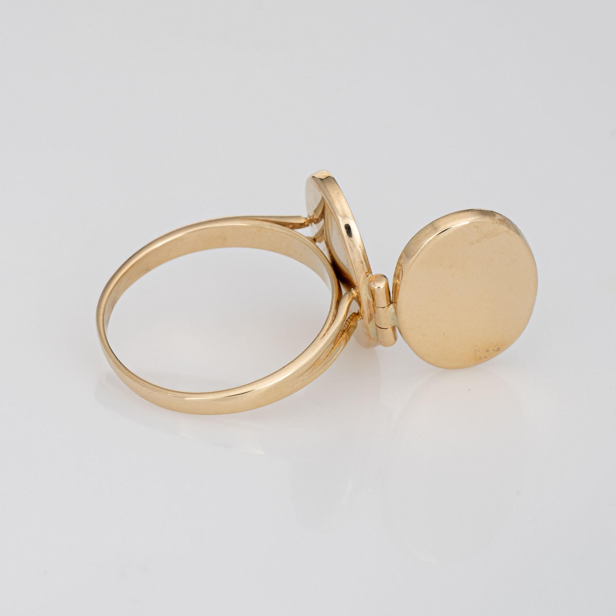  Bague médaillon photo en or jaune 14 carats, taille 6, compartiment secret ovale, ouverture pour bijoux Pour femmes 