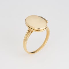 Picture Locket Ring 14k Yellow Gold Sz 8 Oval Secret Compartment Opens Jewelry