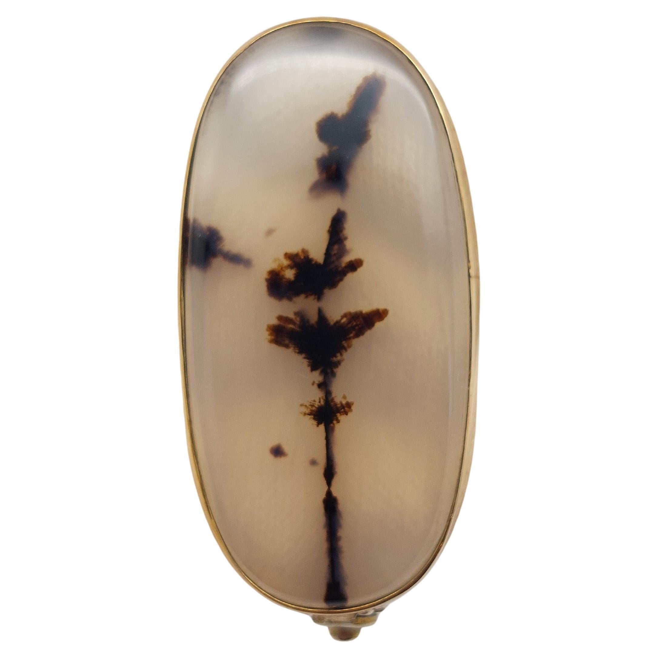 Broche en agate mousse "Picture" 14KT en vente