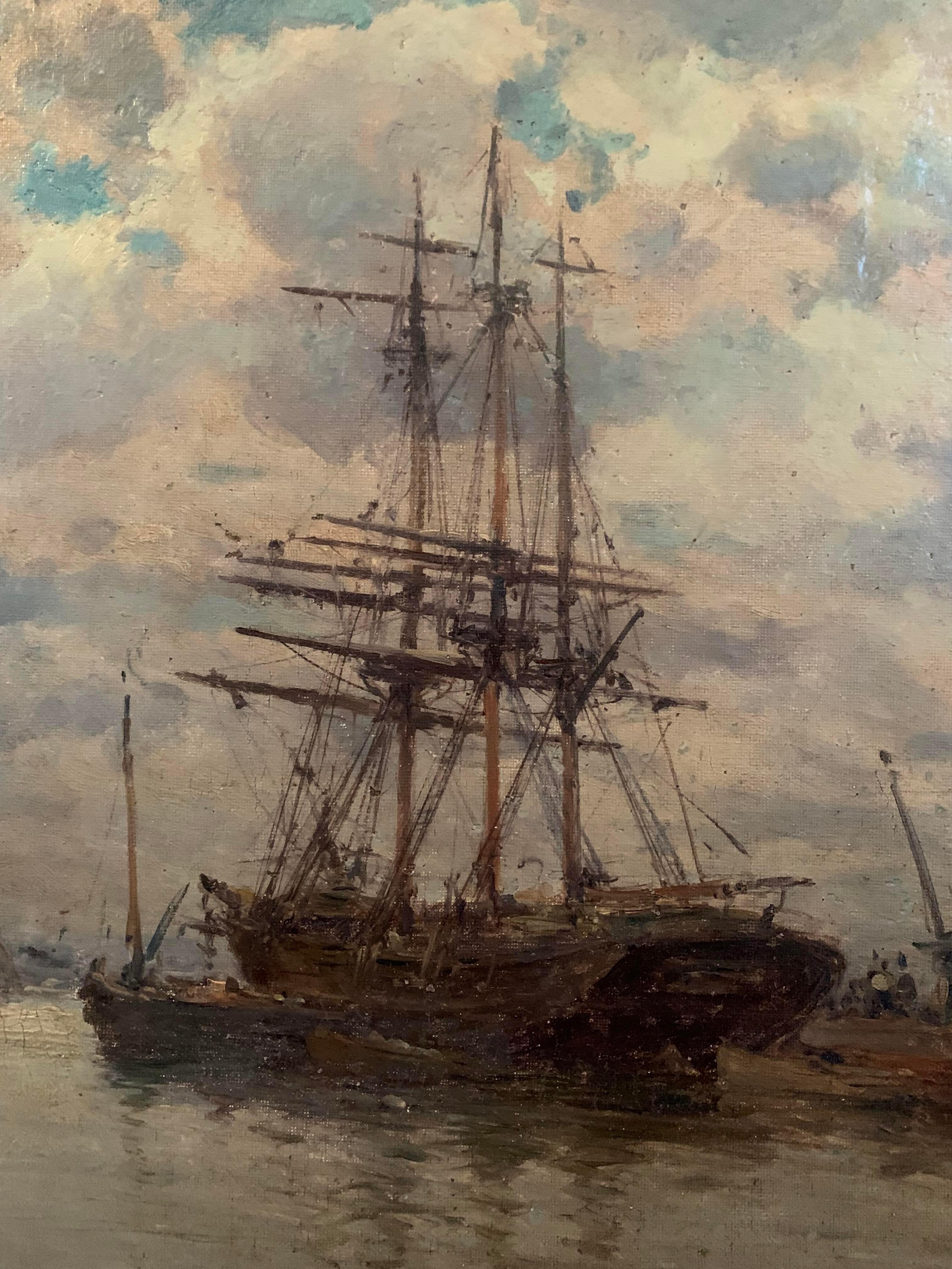 Français Peinture à l'huile sur toile représentant une marine - 19e siècle - France en vente