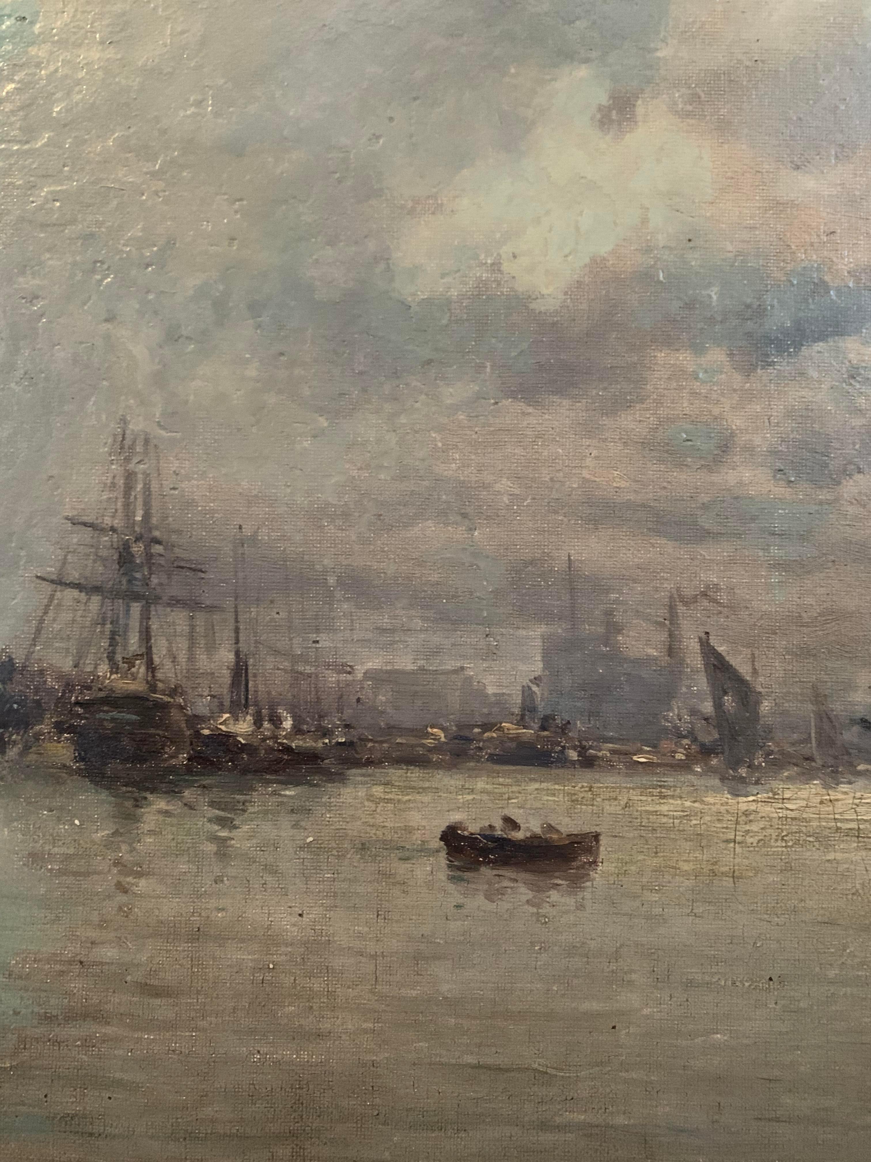 Peinture à l'huile sur toile représentant une marine - 19e siècle - France Bon état - En vente à Beuzevillette, FR