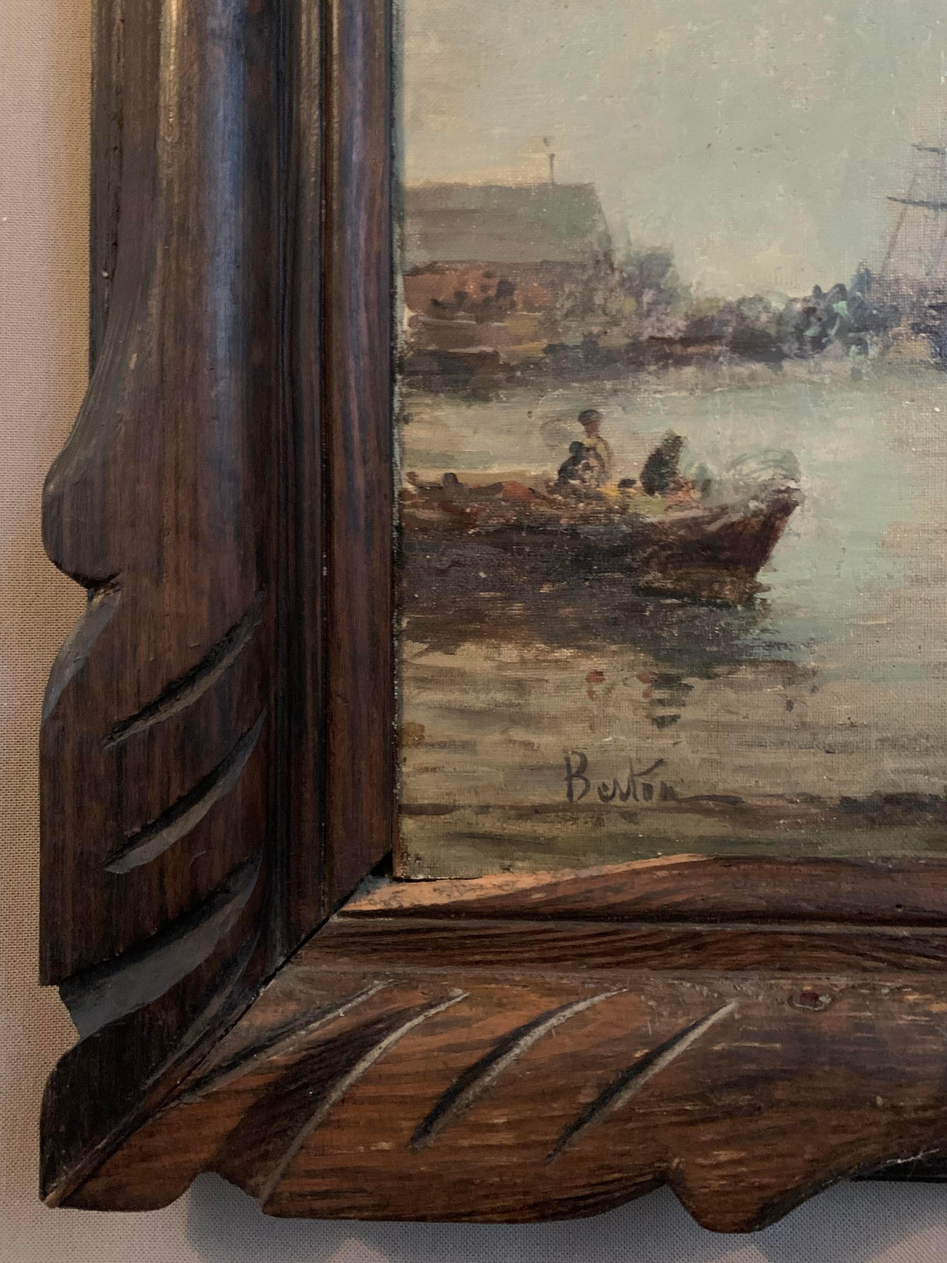 Toile Peinture à l'huile sur toile représentant une marine - 19e siècle - France en vente