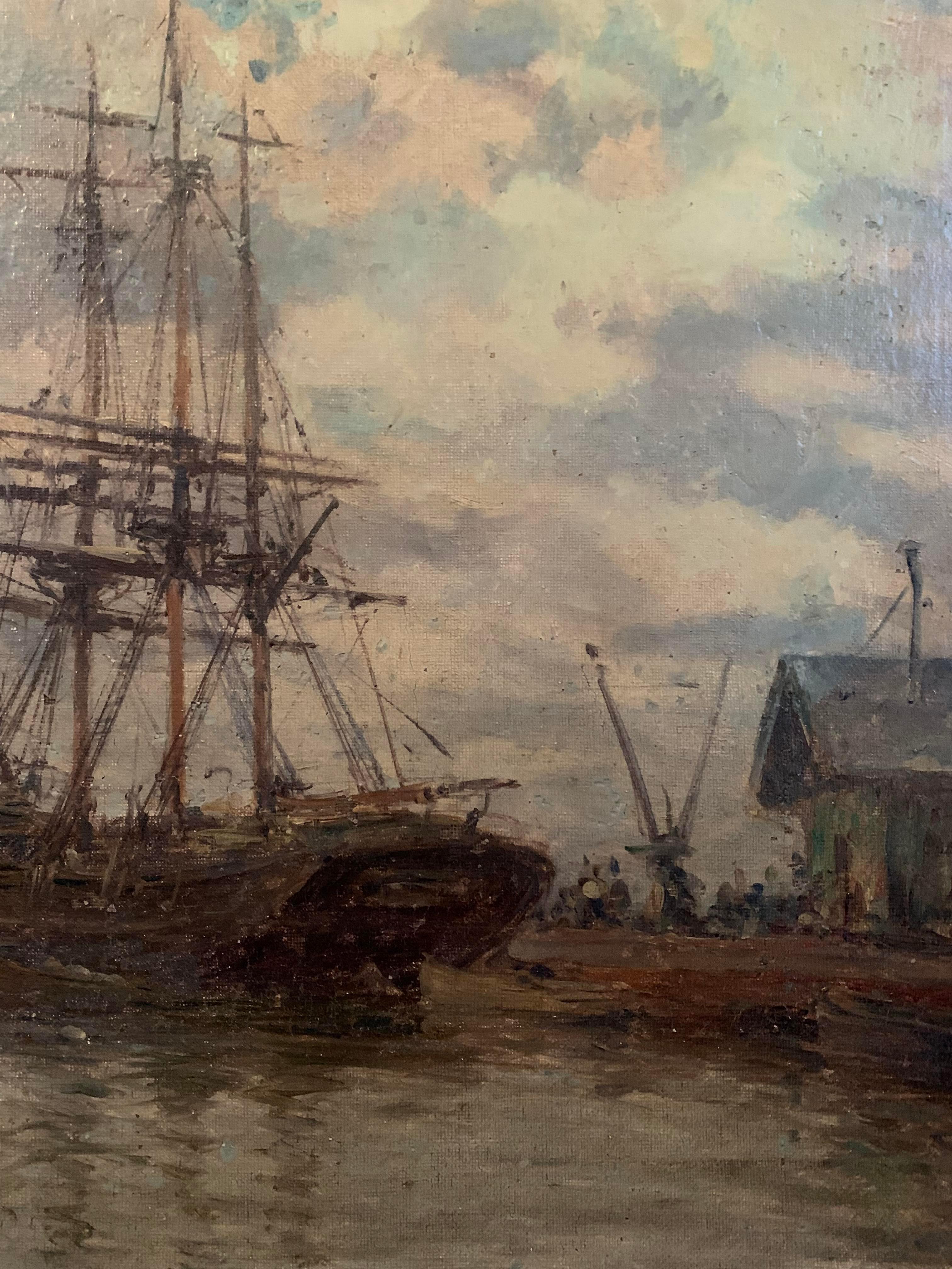 Peinture à l'huile sur toile représentant une marine - 19e siècle - France en vente 1