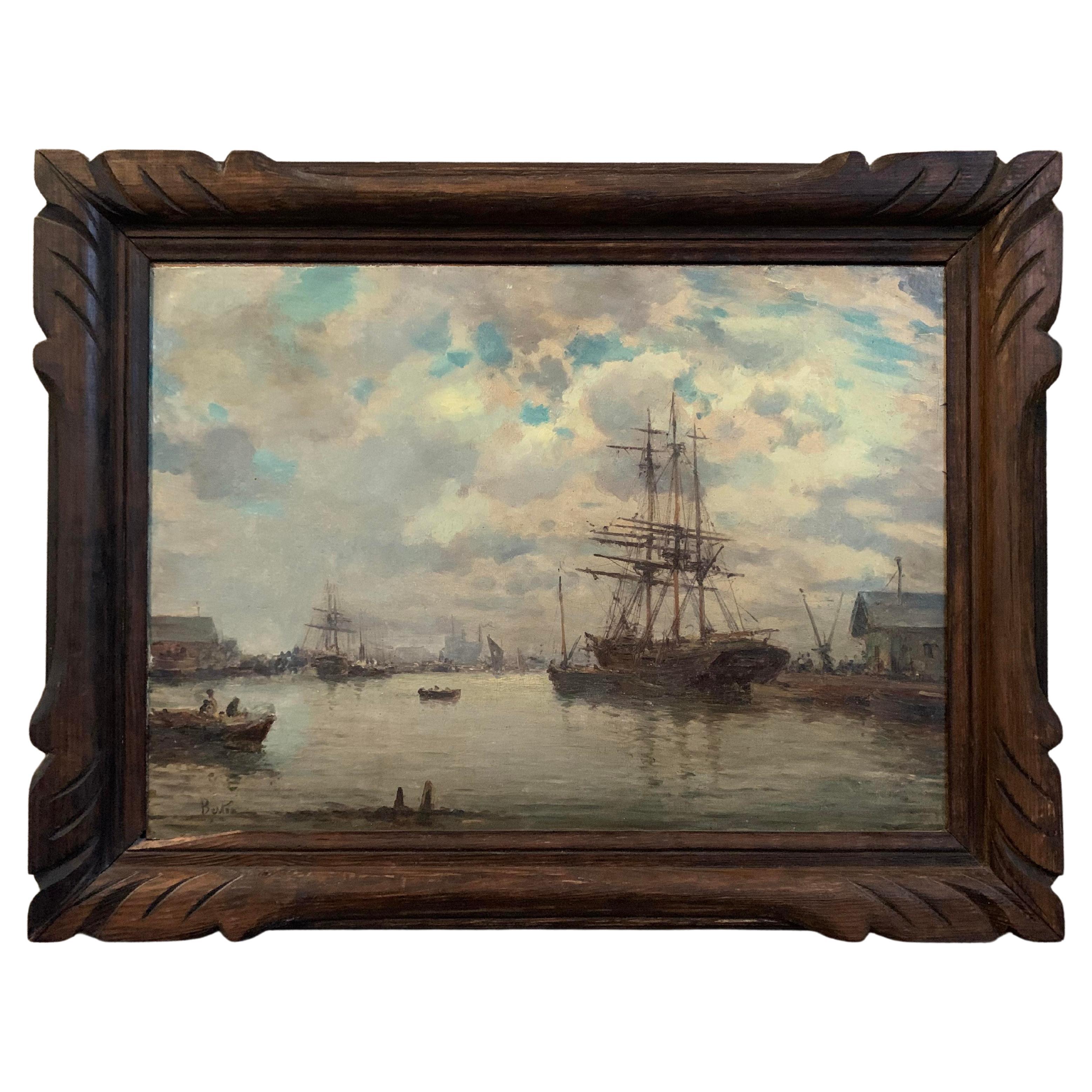 Peinture à l'huile sur toile représentant une marine - 19e siècle - France