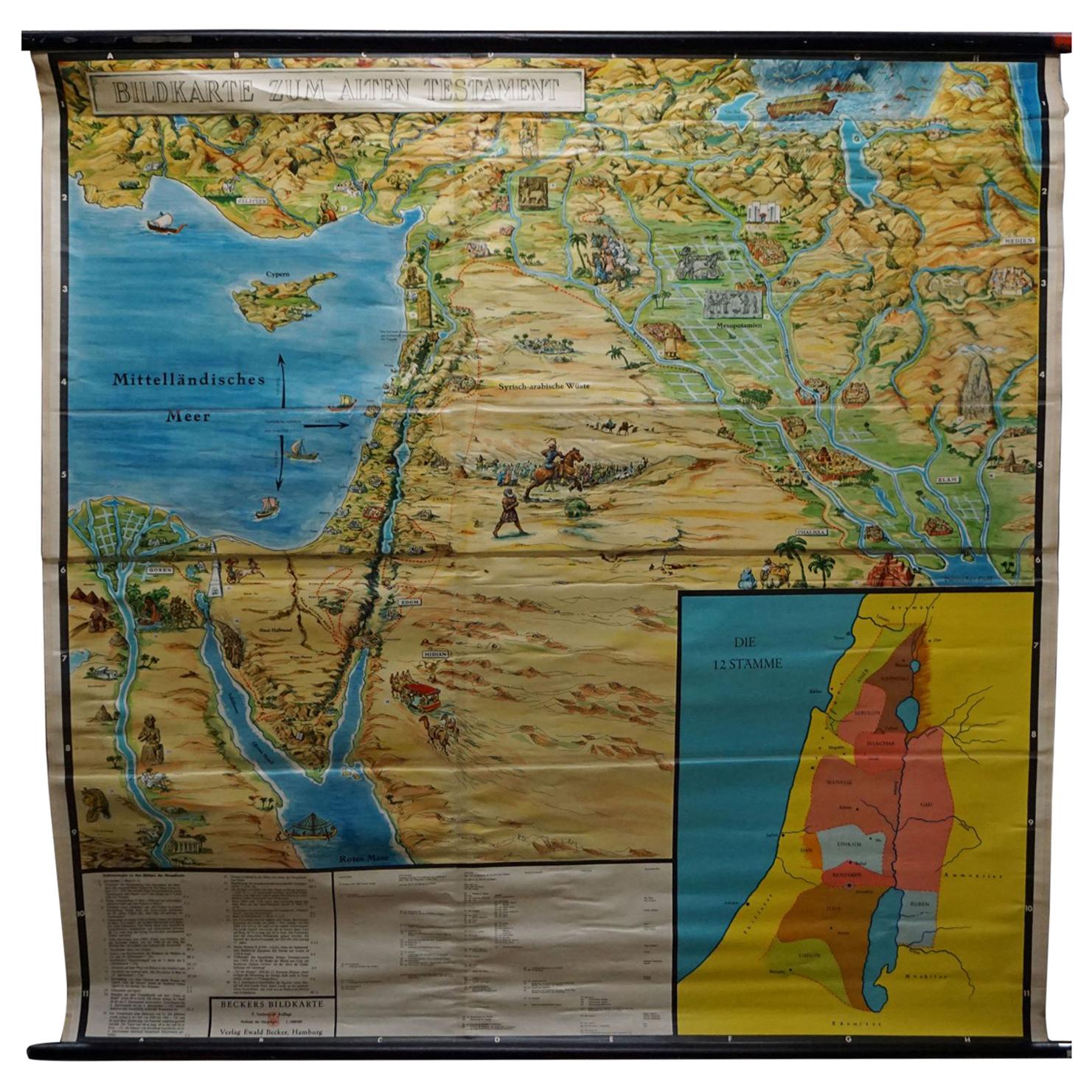 Picture Poster Old Testament Rollable Wall Chart Religious Mural Israel Map For Sale