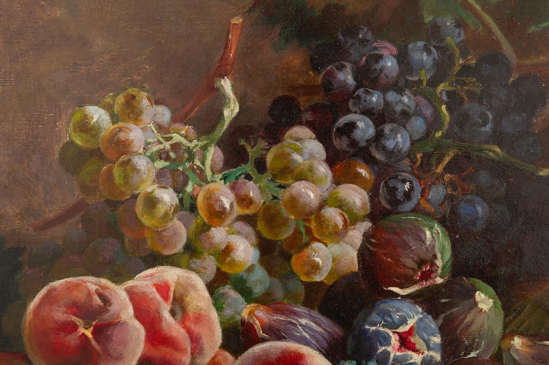20th Century Antique Painting with Peaches, Figs and Grapes For Sale