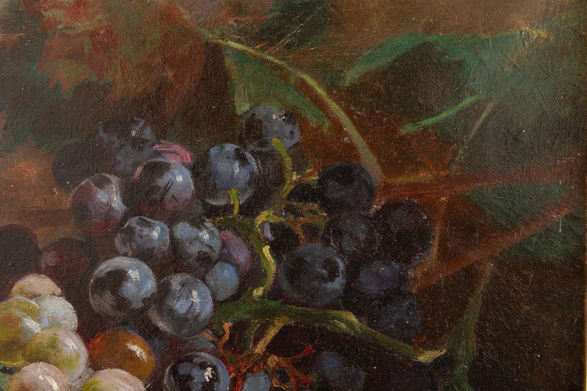 Antique Painting with Peaches, Figs and Grapes For Sale 1