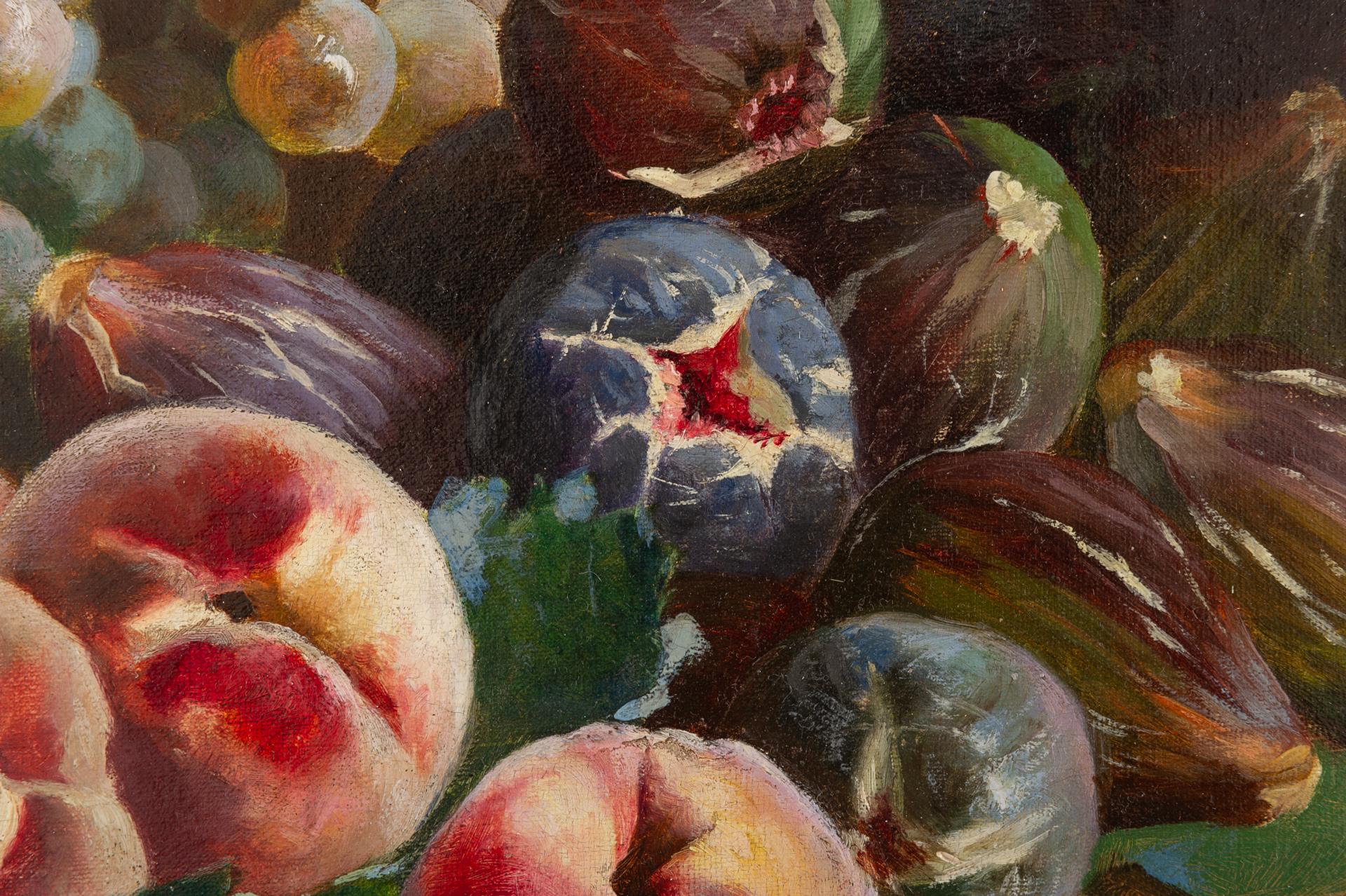 Antique Painting with Peaches, Figs and Grapes In Good Condition For Sale In Alessandria, Piemonte