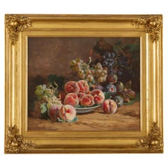 Peinture ancienne représentant des pêches, des figs et des raisins