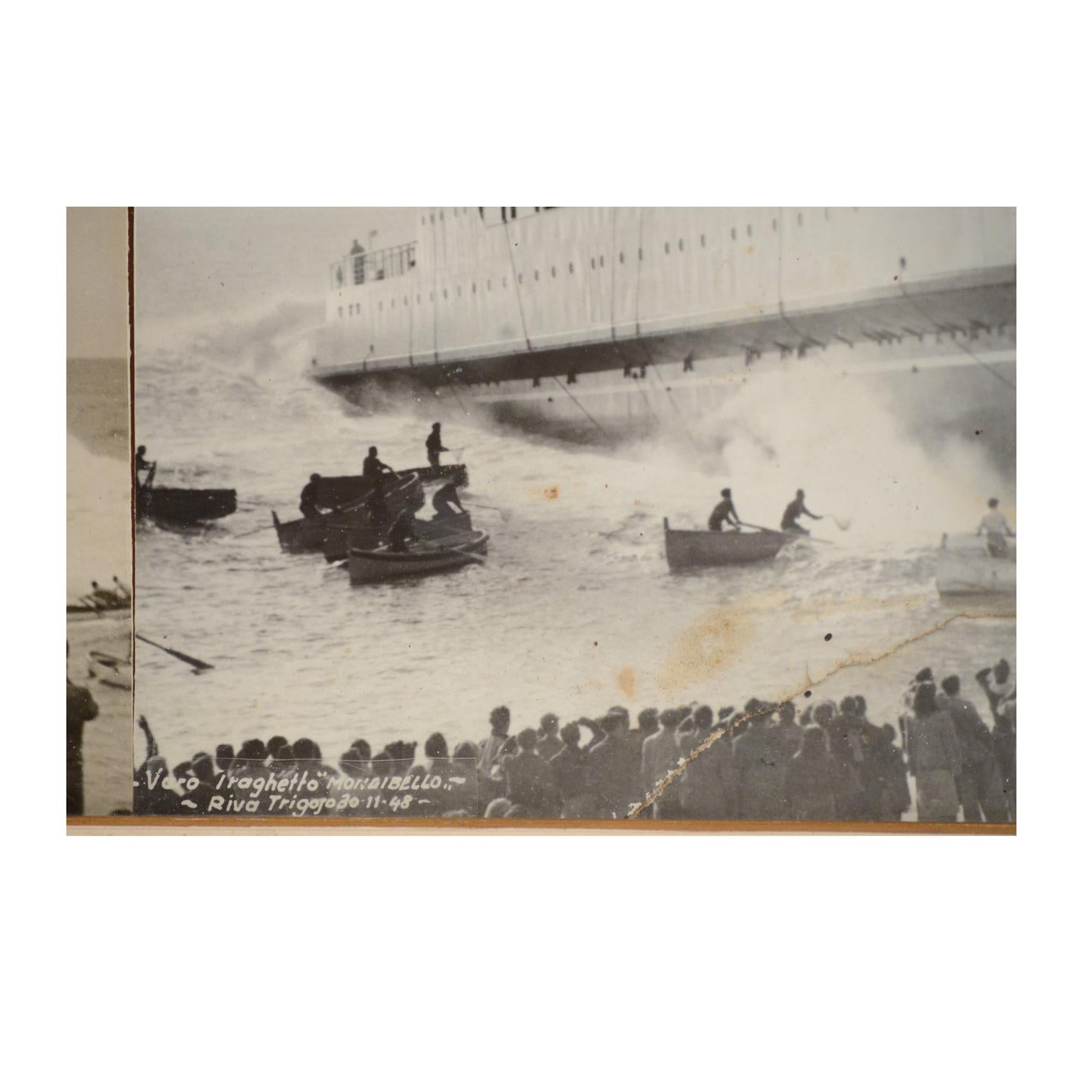 1950 Vintage Pictures Depicting Three Ships Launching  Riva Trigoso Shipyards  In Good Condition For Sale In Milan, IT