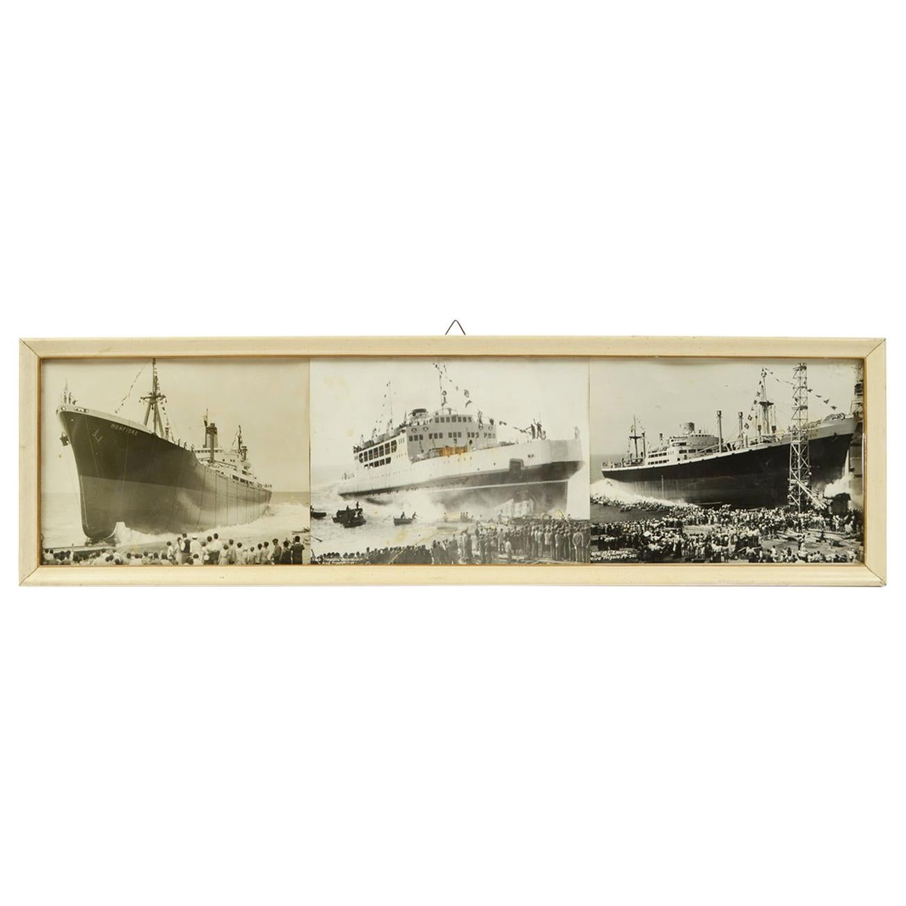 1950 Vintage Pictures Depicting Three Ships Launching (Photos d'époque représentant trois navires en train d'être mis à l'eau)  Shipyards Riva Trigoso