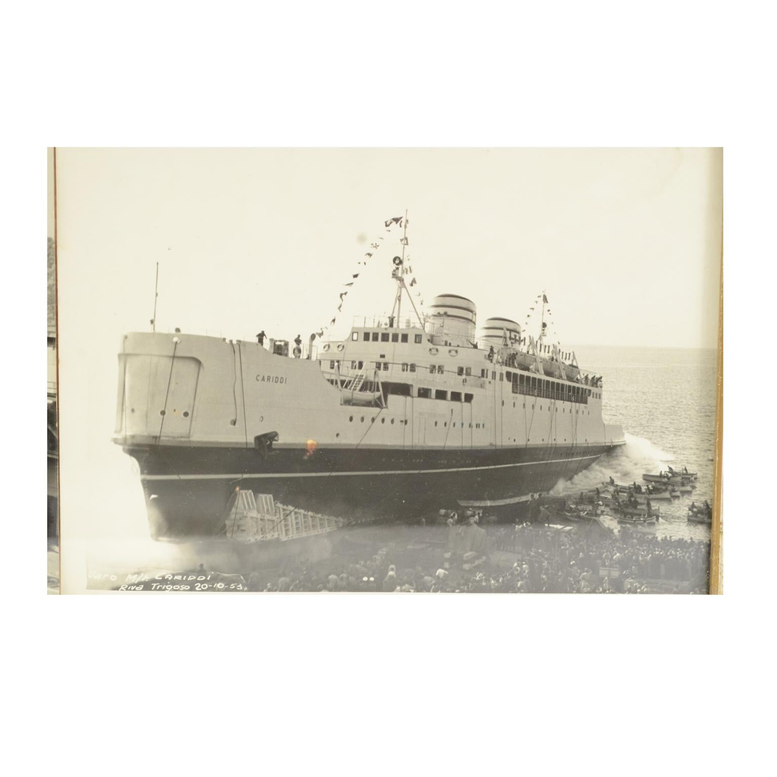 1950 Vintage Pictures Depicting Three Ships Launching  Riva Trigoso Shipyards  In Good Condition For Sale In Milan, IT