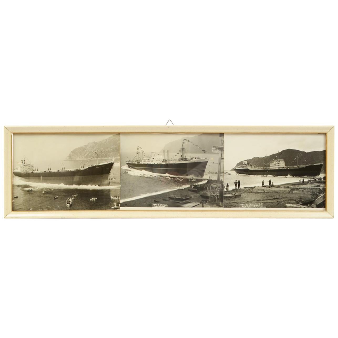 1950 Vintage-Bilder, die drei Schiffe beim Lancieren zeigen  Riva Trigoso-Schmuckkästchen  im Angebot