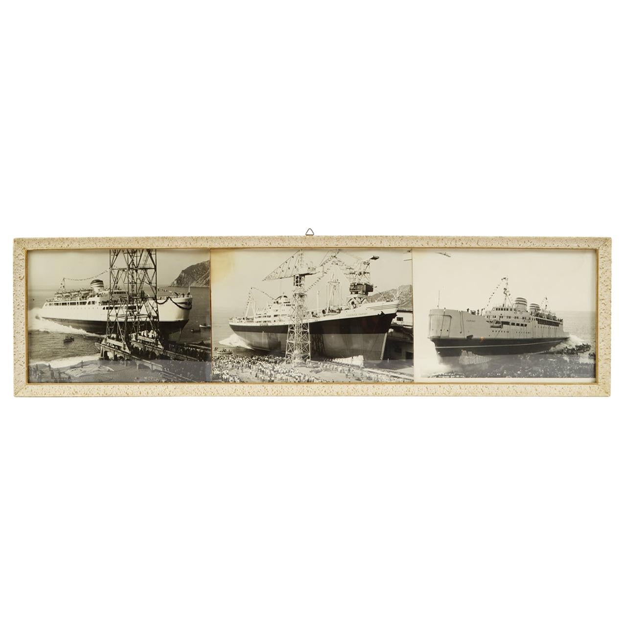 1950 Vintage-Bilder, die drei Schiffe beim Lancieren zeigen  Riva Trigoso-Schmuckkästchen  im Angebot