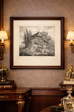 Picturesque Swiss Alpine Cottage Landscape Lithograph, Hullmandel c.1830