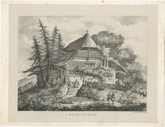 Picturesque Swiss Alpine Cottage Landscape Lithograph, Hullmandel c.1830