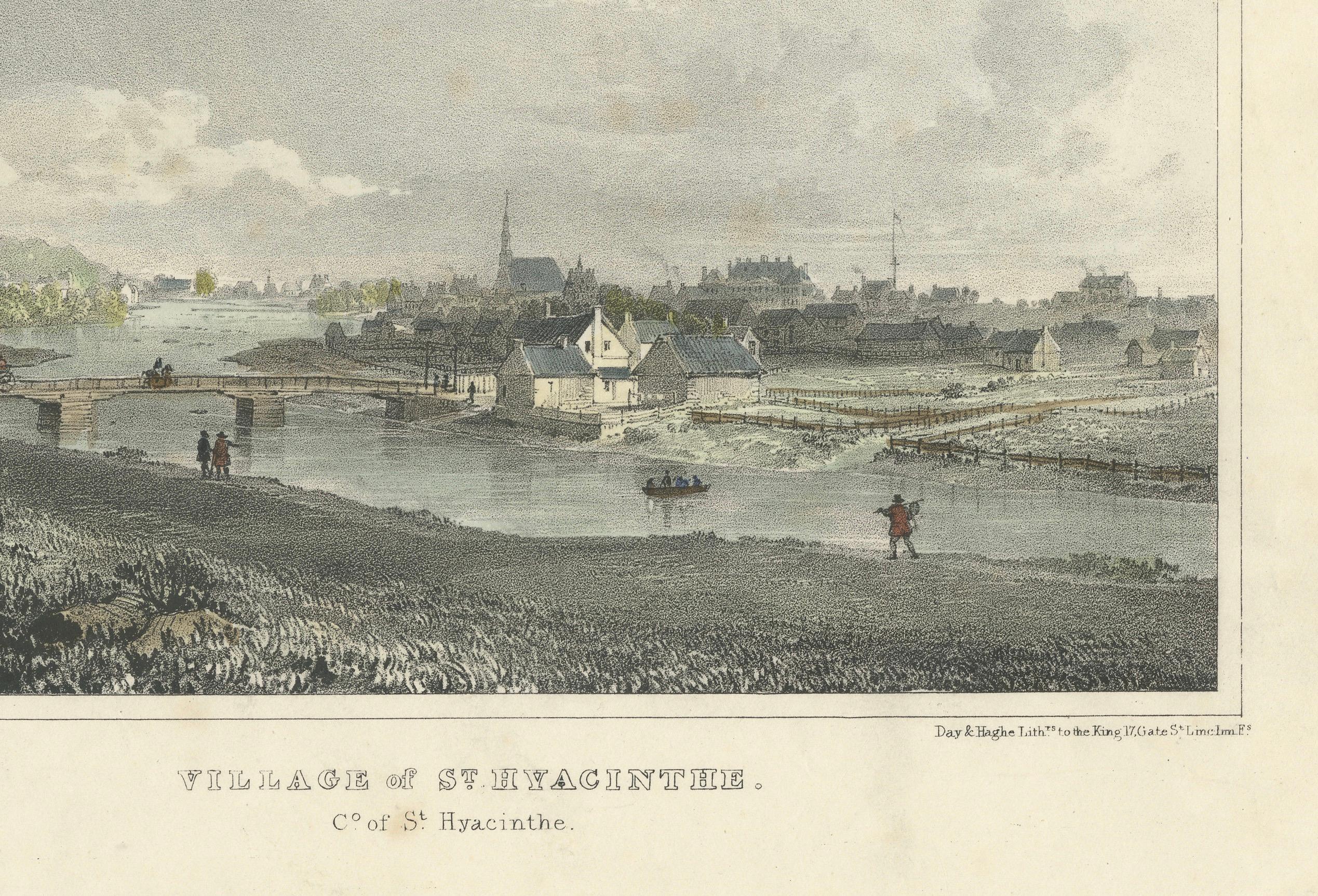 Vista pintoresca del pueblo de St. Hyacinthe, Quebec: Litografía c.1830 Grabado