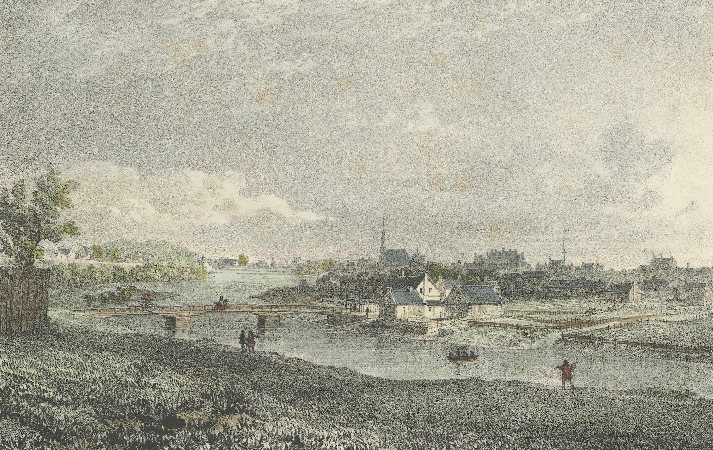 Vista pintoresca del pueblo de St. Hyacinthe, Quebec: Litografía c.1830 Papel