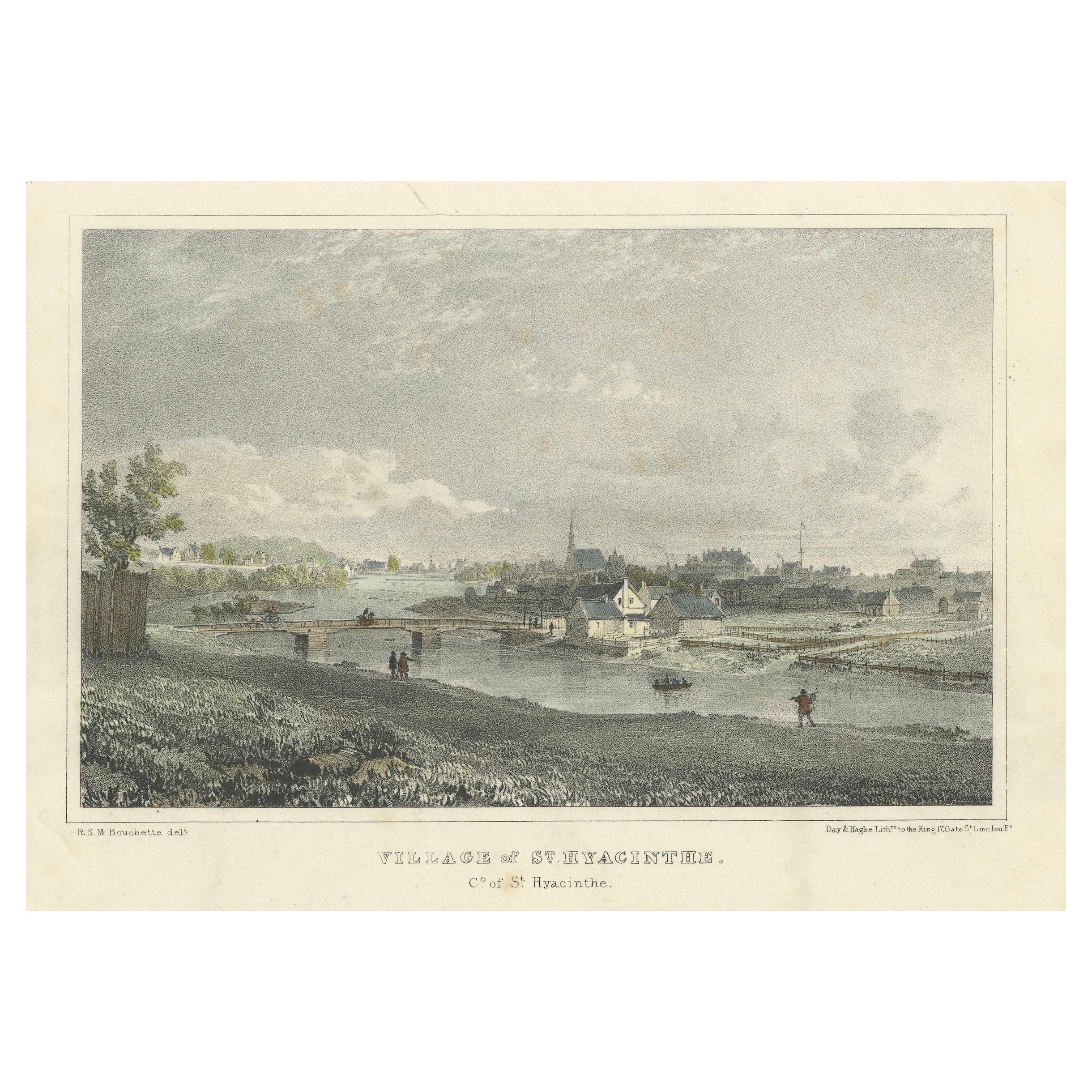 Picturesque View of the Village of St. Hyacinthe, Quebec: Lithographie um 1830 im Angebot