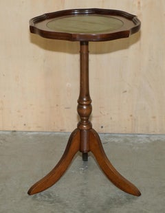 PIE CRUST BRITISH RACING GREEN LEATHER GOLD LEAF TRIPOD SiDE END LAMP WINE TABLE
