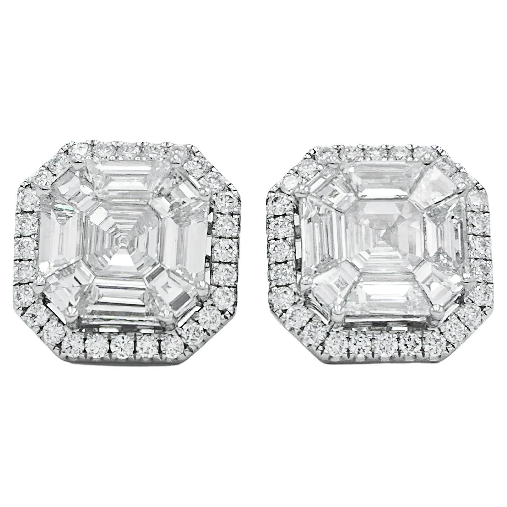 Pie-Cut Asscher Diamant Halo-Ohrring in Zackenform im Angebot