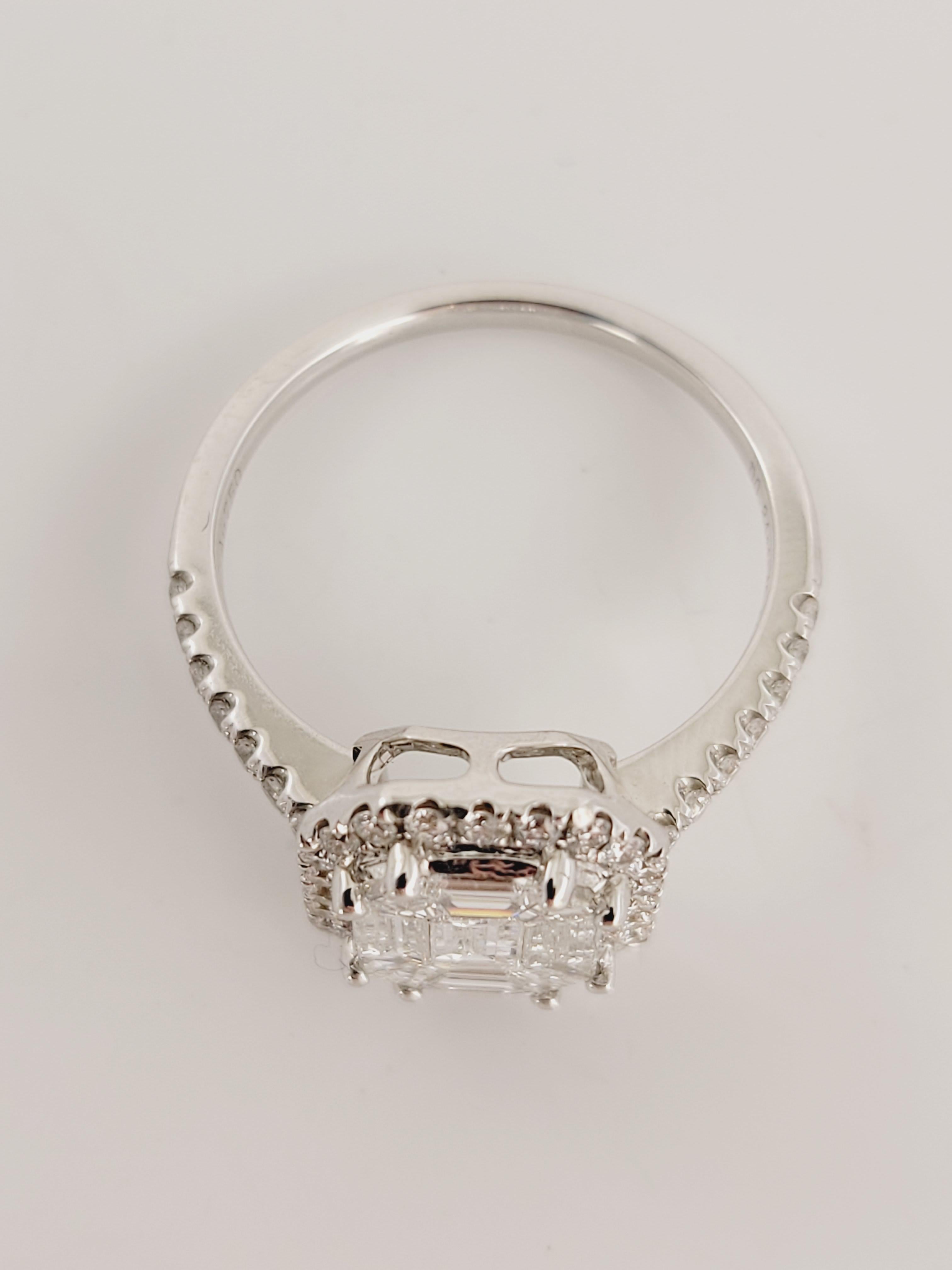 Women's Pie Cut Center Stone Diamond Ring in 18K White Gold For Sale