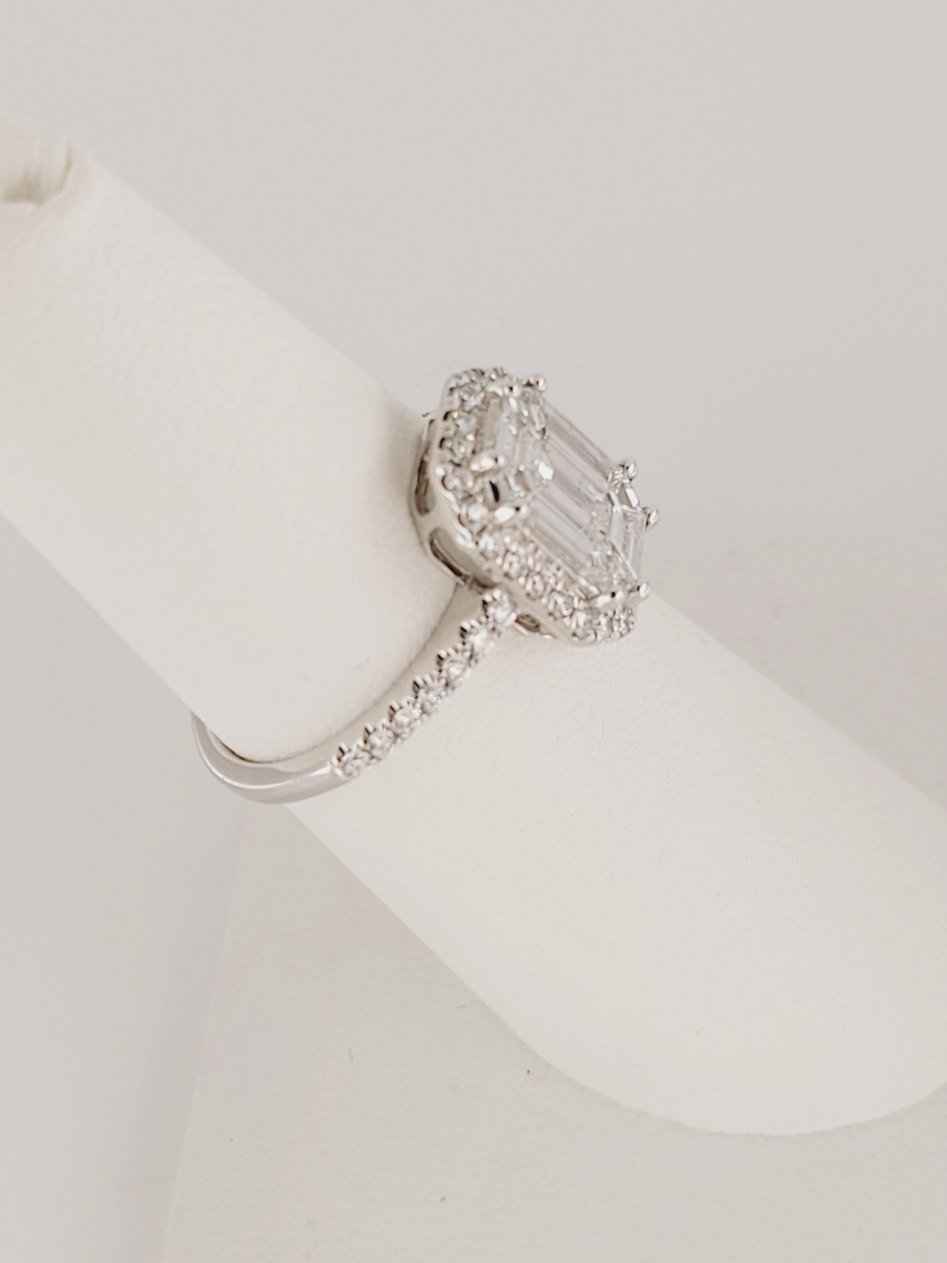 Pie Cut Center Stone Diamond Ring in 18K White Gold For Sale 1