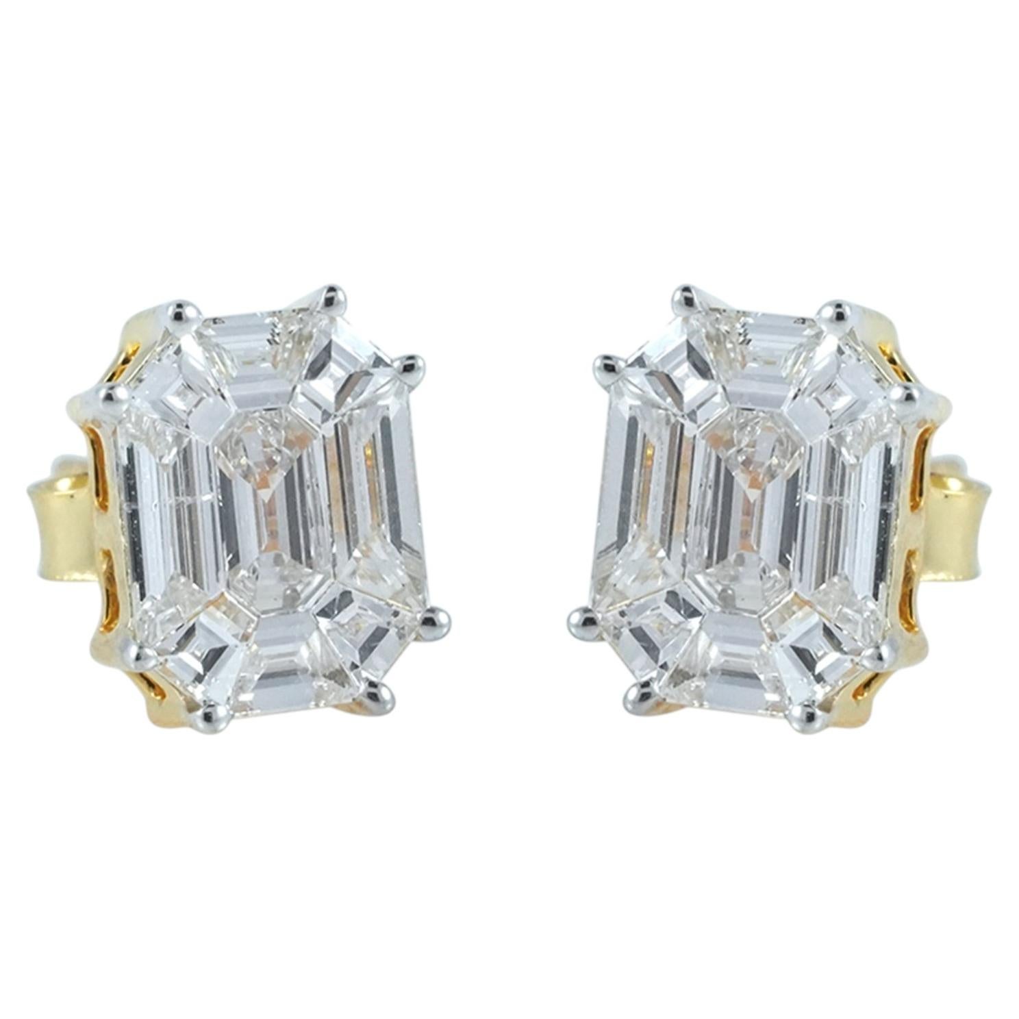 Pie Cut Diamond 14k Yellow Gold Push Back Stud Earrings Fine Jewelry For Sale