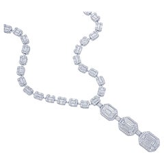Pie cut diamond drop & Emerald illusion all around diamond necklace of 12.50 cts