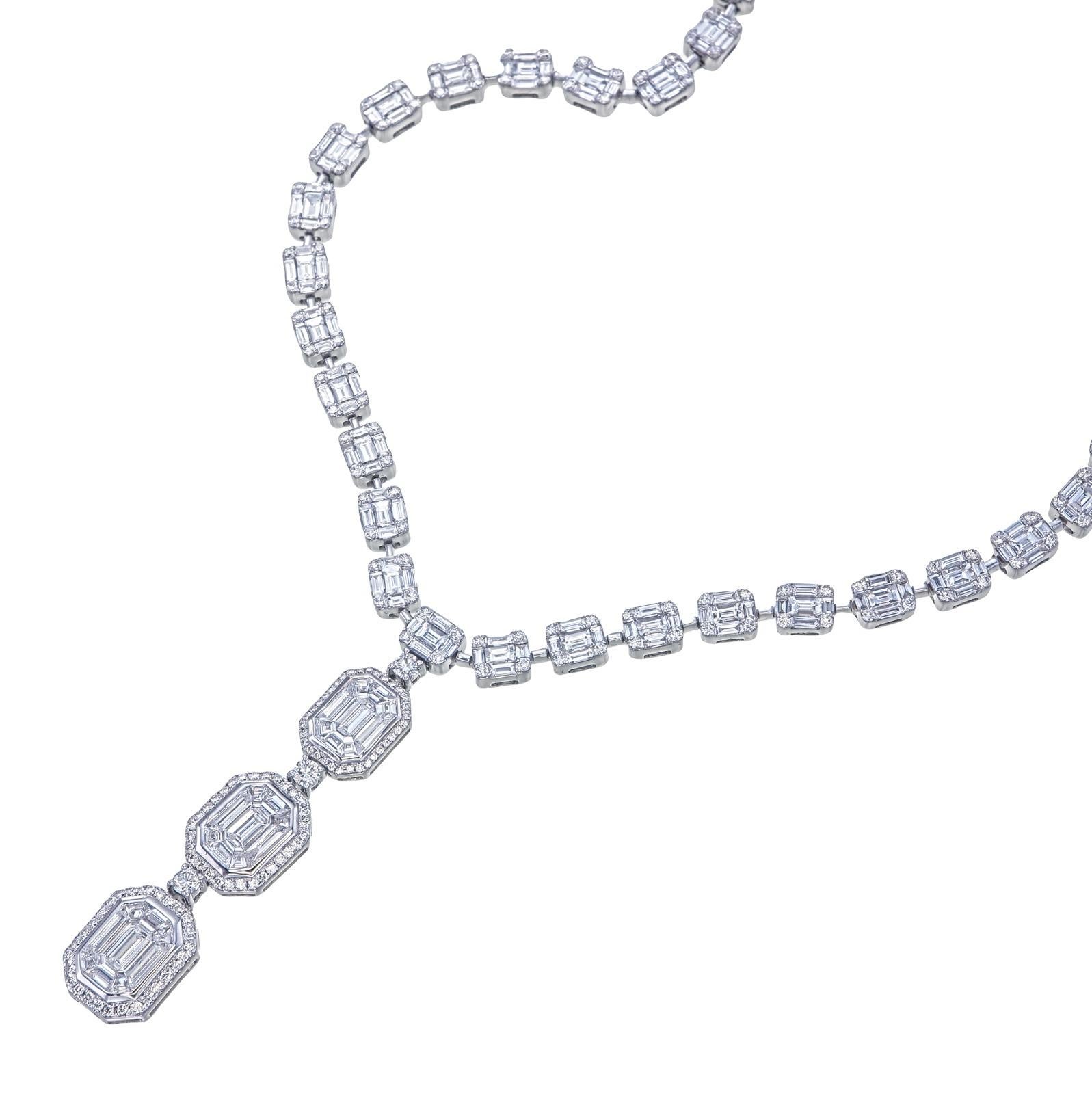 Diamant-Halskette mit 12,50 Karat Diamanten im Pie-Schliff, Diamant-Tropfen- und Smaragd- Illusion rund um Diamanten im Zustand „Neu“ im Angebot in Bangkok, TH