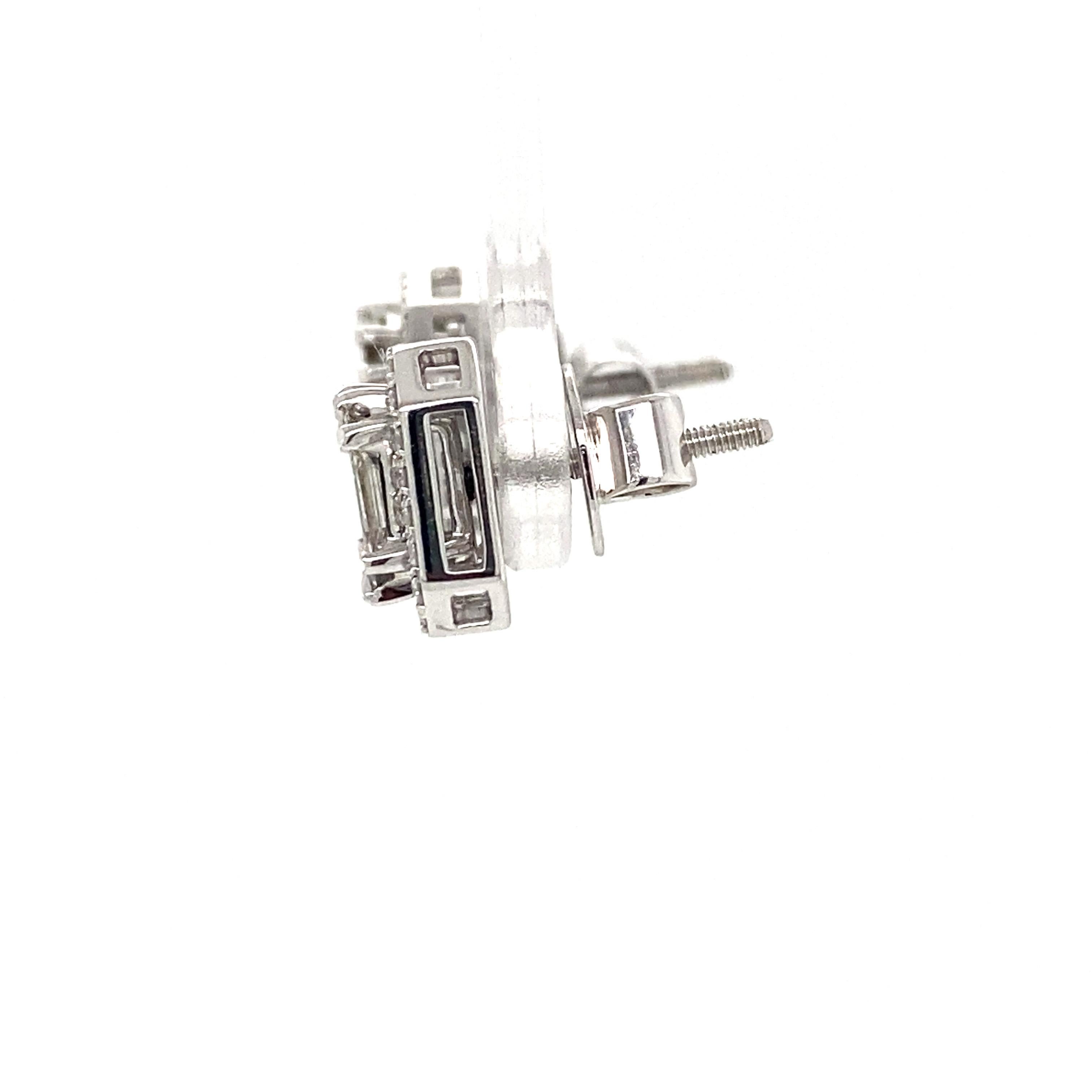 Emerald Cut Pie Cut Emerald Diamond 14K White Gold Earring and Jacket For Sale