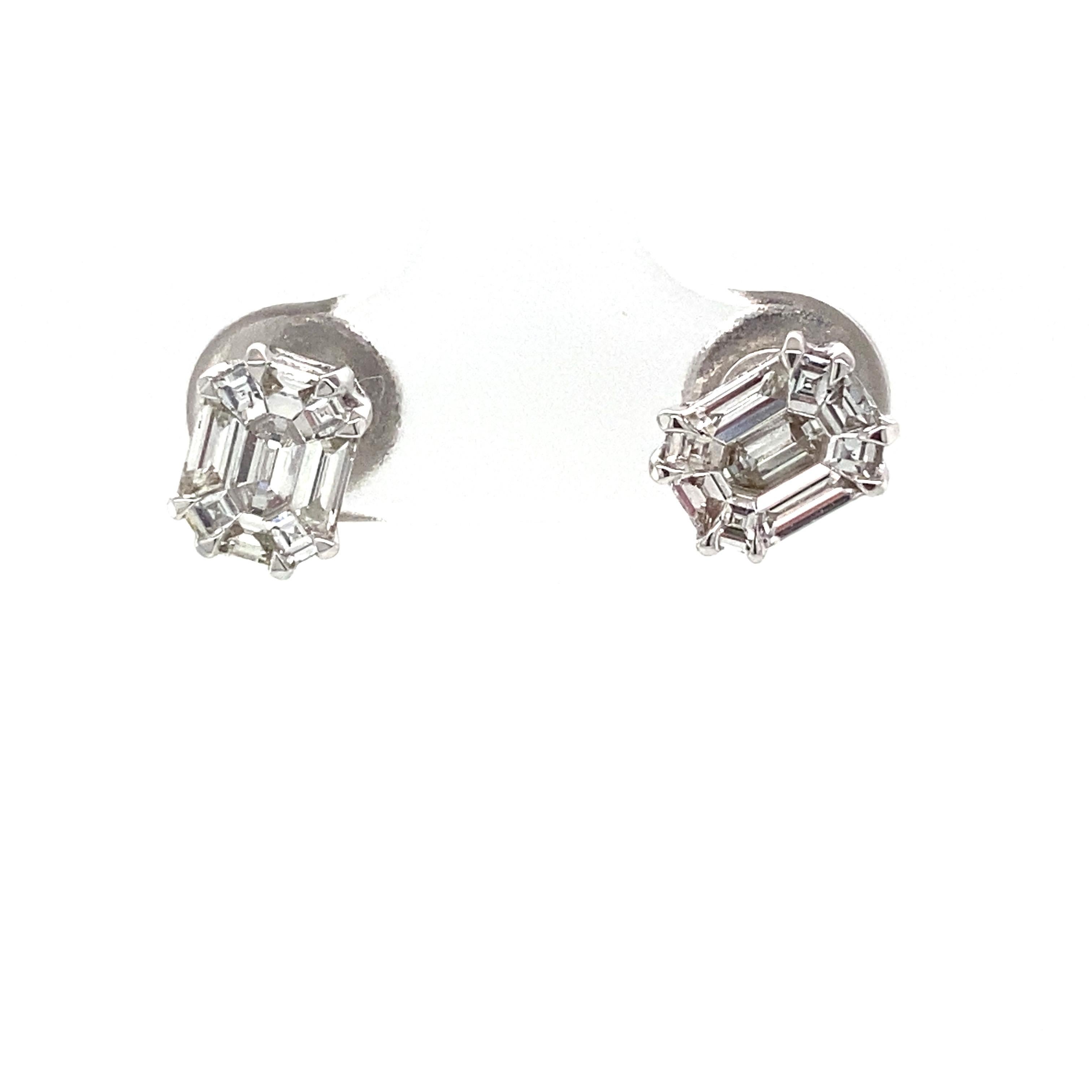 Pie Cut Emerald Diamond 14K White Gold Earring and Jacket In New Condition For Sale In Boca Raton, FL