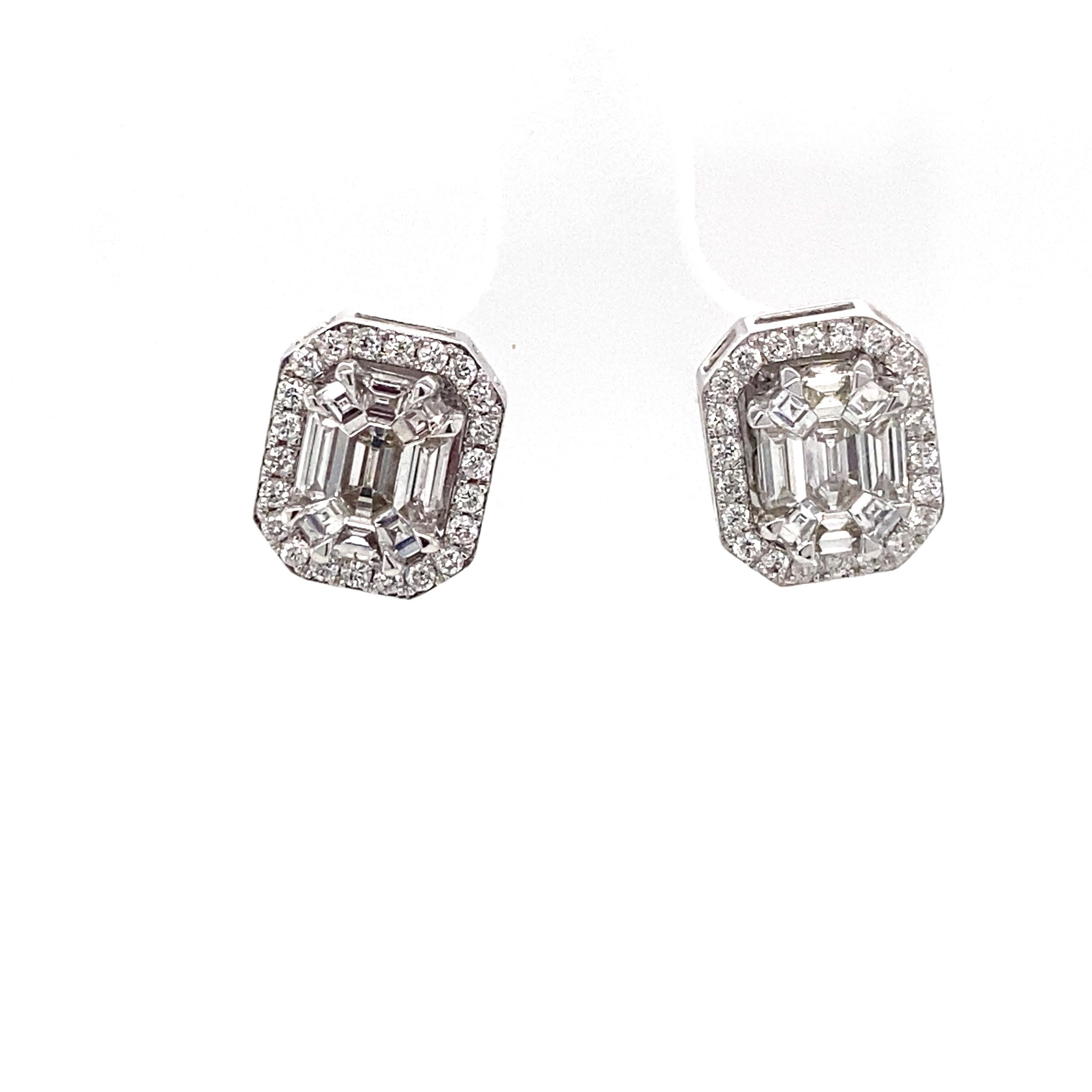 Women's Pie Cut Emerald Diamond 14K White Gold Earring and Jacket For Sale