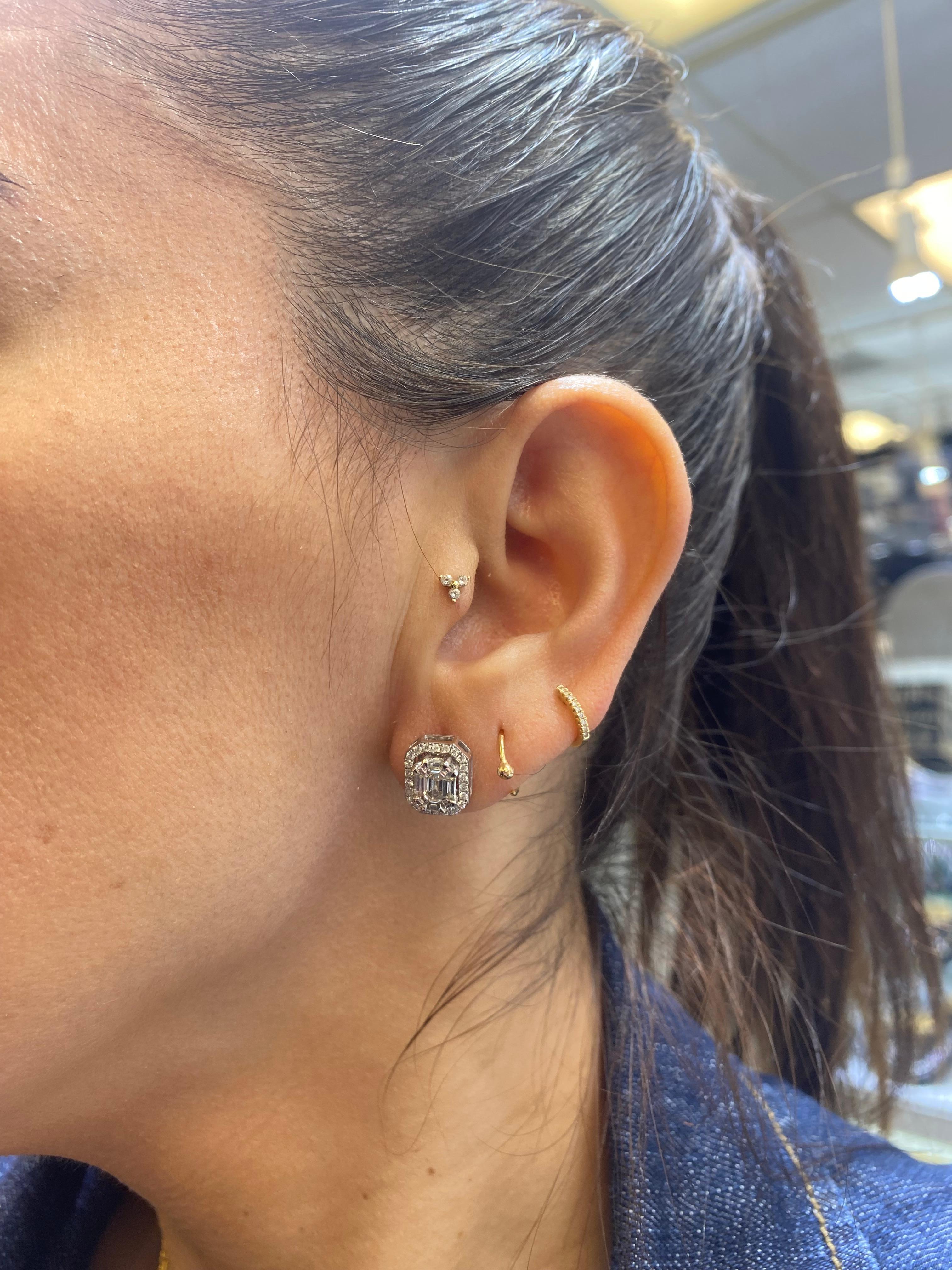 Pie Cut Emerald Diamond 14K White Gold Earring and Jacket For Sale 3