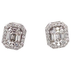 Ohrring und Jacke aus 14K Weißgold mit Smaragd im Pie-Schliff und Diamanten