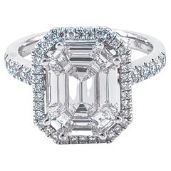 Pie-Cut Emerald Diamond Prong Set Halo Ring