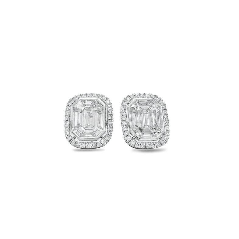 Emerald Cut Pie-Cut Emerald Diamond Prong Set with Halo Classic Stud Earring For Sale