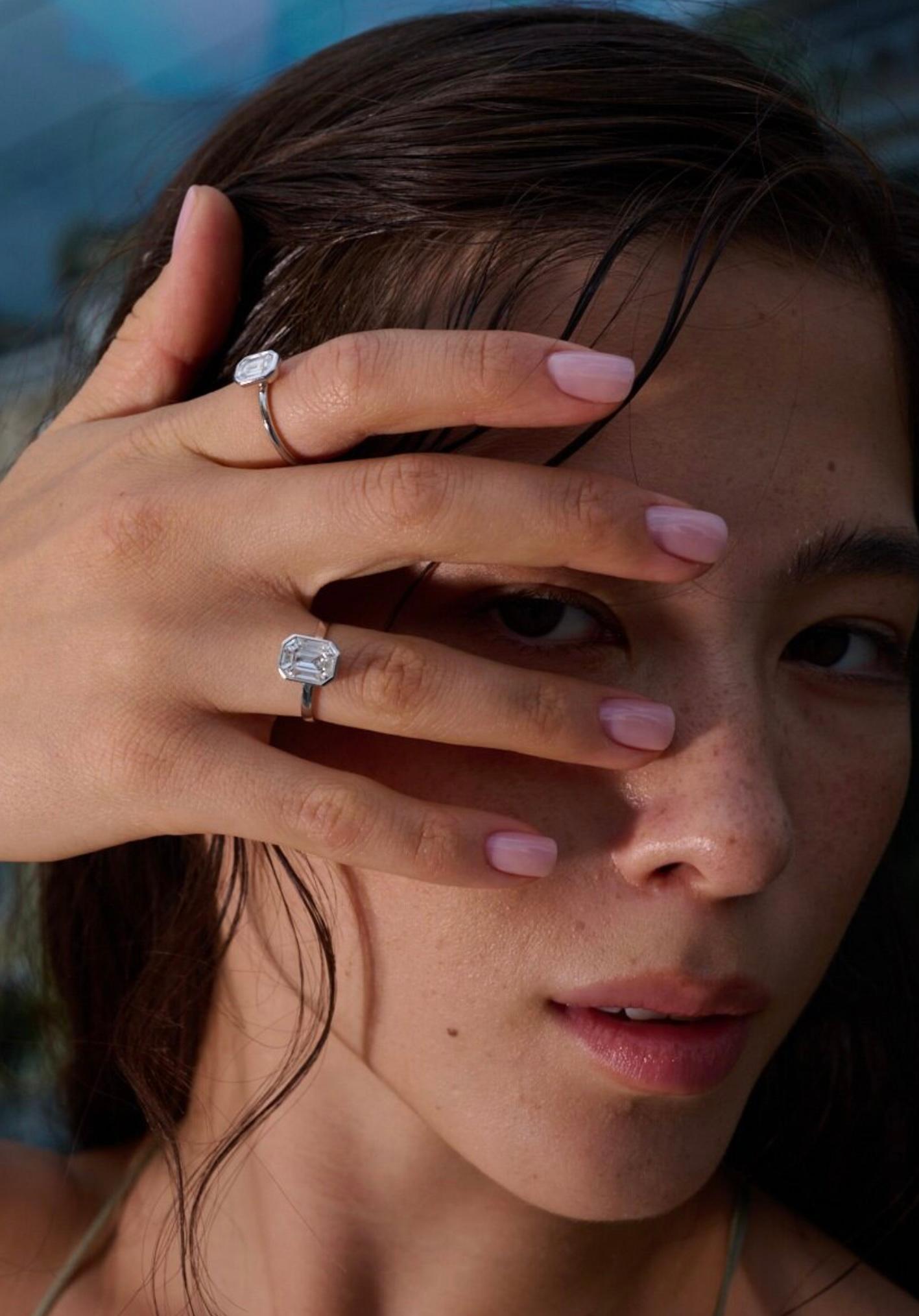 Pie Cut Smaragd Form Diamant Gelbgold Exklusiver Ring für Sie im Angebot 1