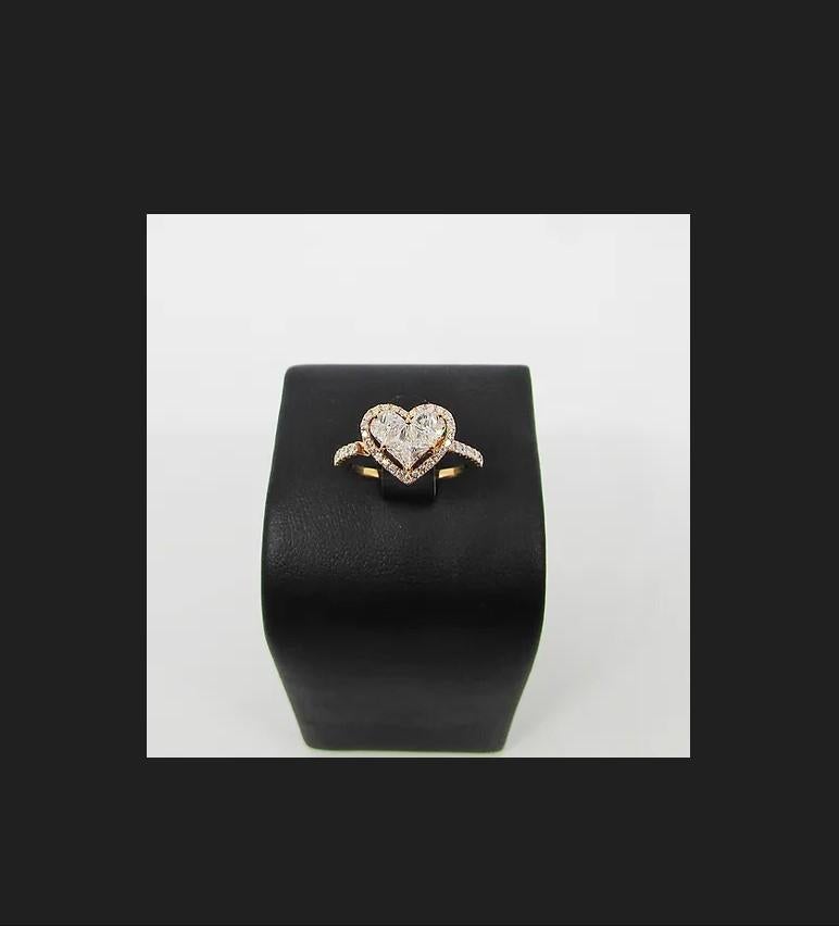 Artisan Pie-Cut Heart Diamond Prong Set Cut Band Rose Gold Ring For Sale