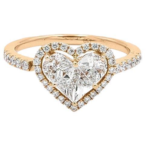 Pie-Cut Heart Diamond Prong Set Cut Band Rose Gold Ring For Sale