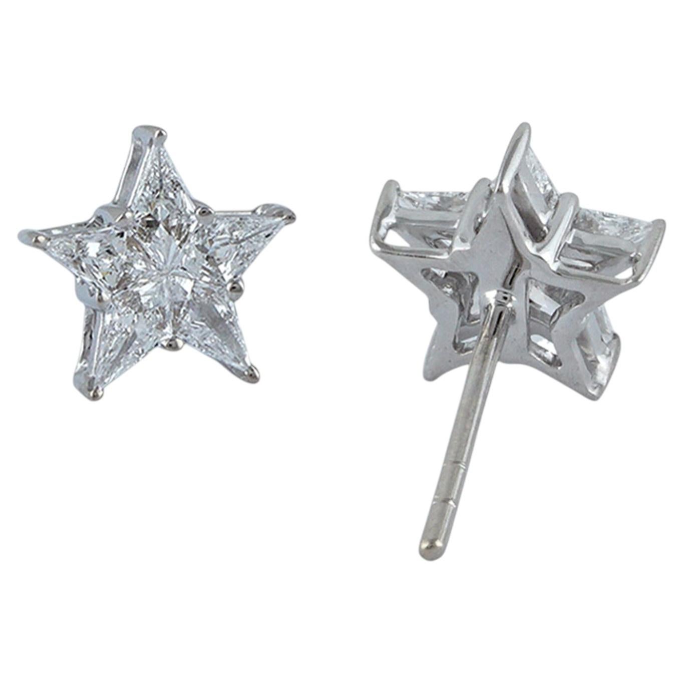 Pie Cut Natural Diamond 14kt White Gold Push Back Star Stud Earrings Jewelry