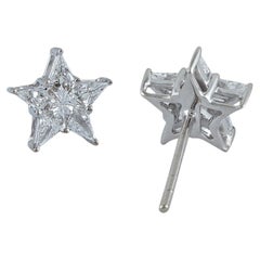 Pie Cut Natural Diamond 14kt White Gold Push Back Star Stud Earrings Jewelry