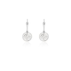 Pie Cut  Natural Diamond Halo Dangle Earrings in 18k White Gold