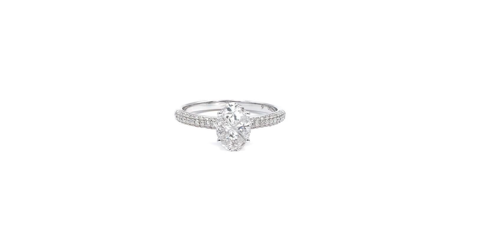 Oval Cut Pie-Cut Oval Diamond Prong Set Micro Pave Diamond Band Ring For Sale