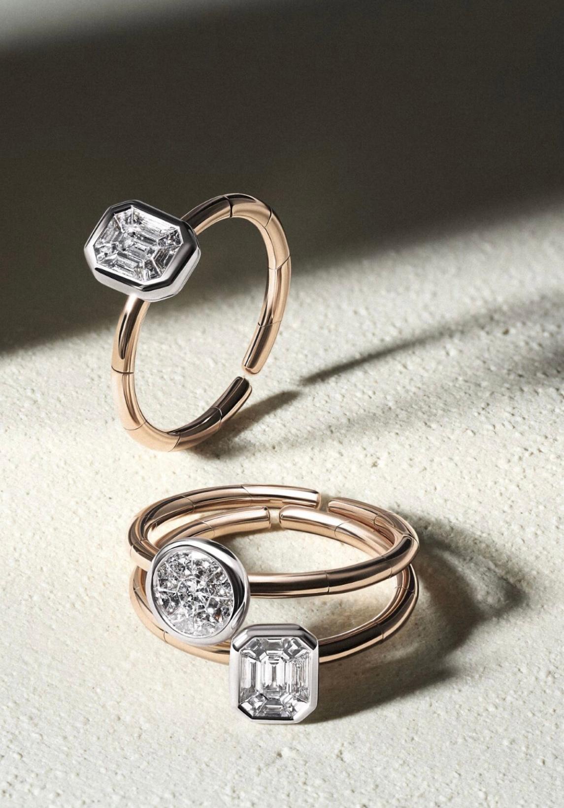 Bague exclusive pour elle en or jaune avec diamants de forme ronde taillés en camembert en vente 1