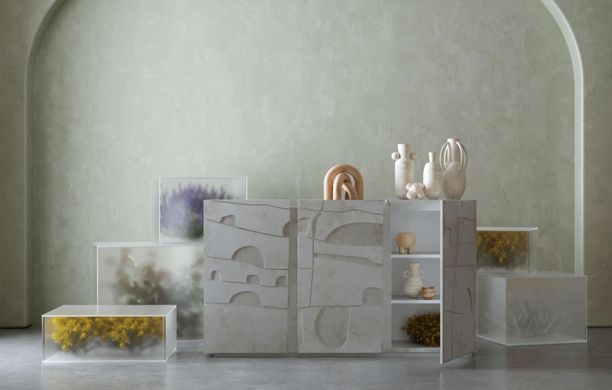 Mid-Century Modern Piece console beige-off white by Hermhaus For Sale